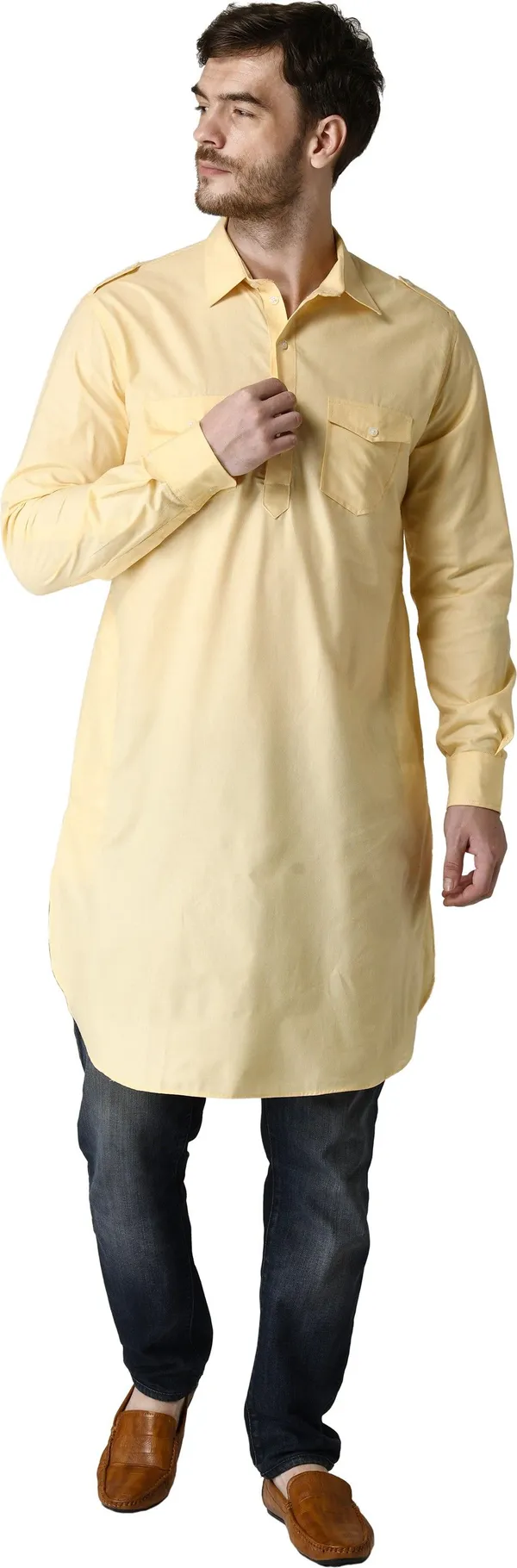 Tabard_Men_Solid_Straight_Kurta_(Beige)