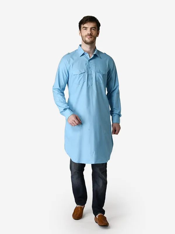 Tabard_Men_Solid_Straight_Kurta_(Blue)