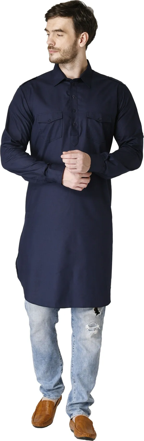 Tabard_Men_Solid_Straight_Kurta_(Dark_Blue)