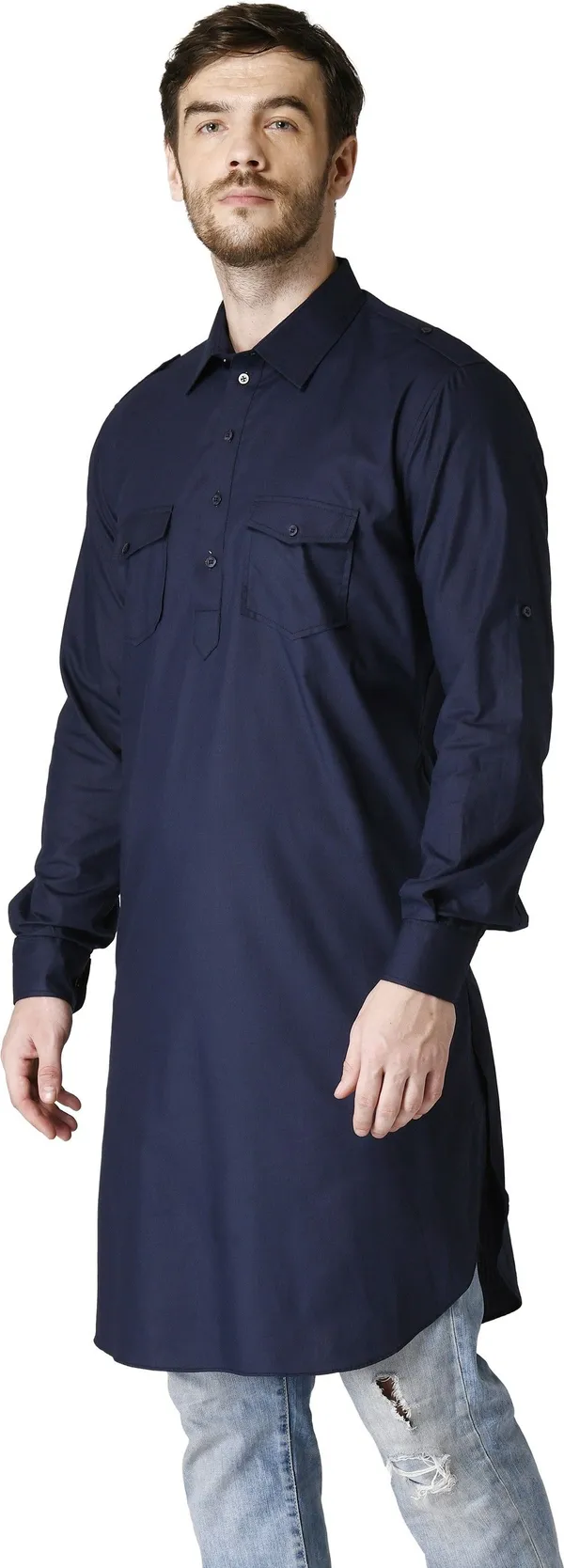 Tabard_Men_Solid_Straight_Kurta_(Dark_Blue)