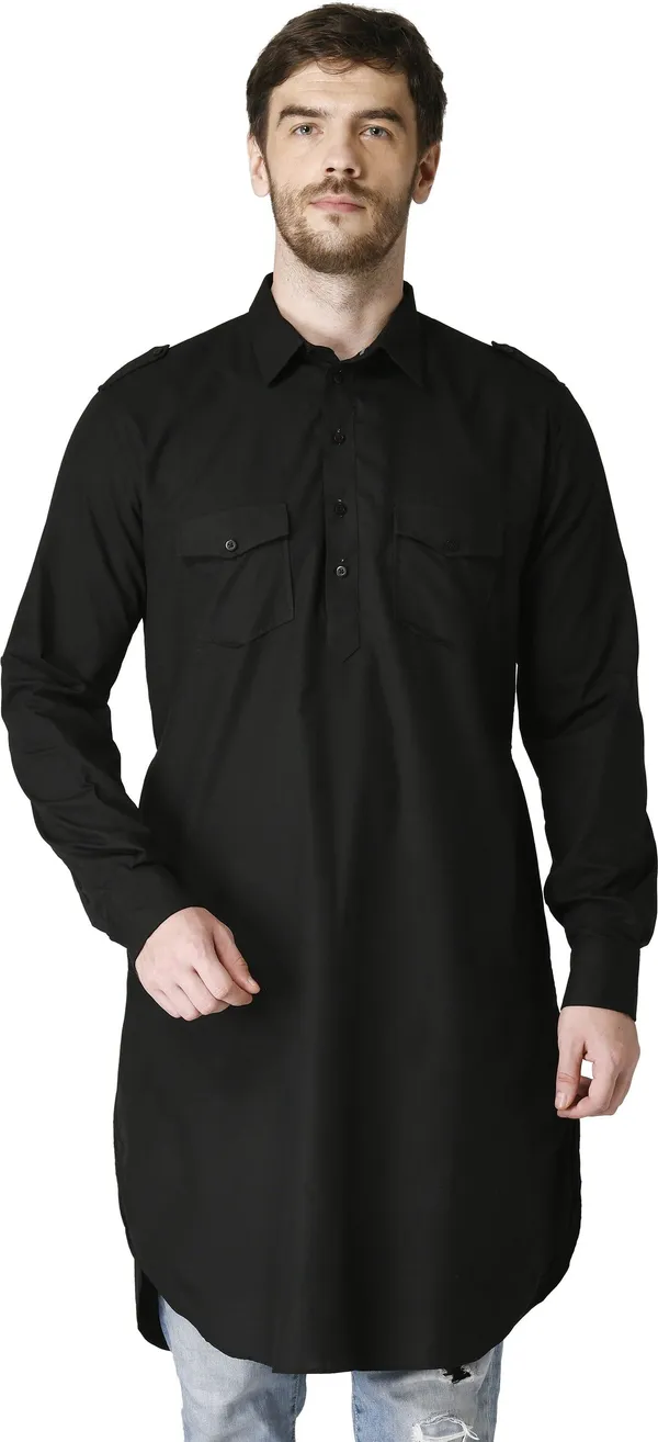 Tabard_Men_Solid_Straight_Kurta_(Black)