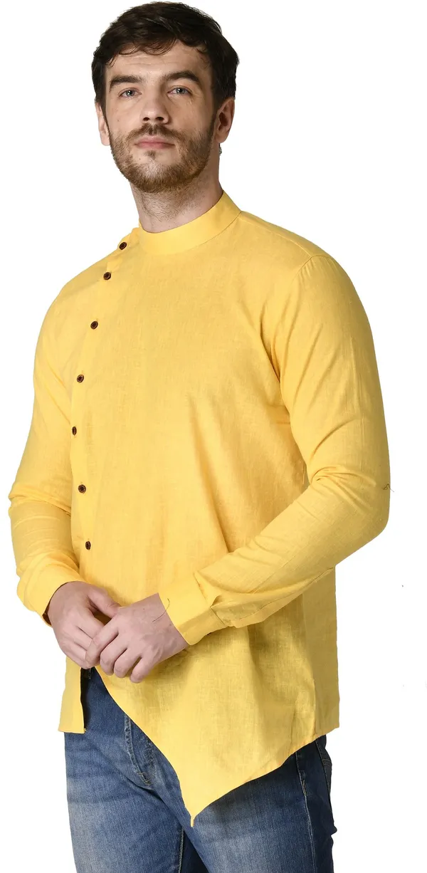 Tabard_Men_Solid_Trail_Cut_Kurta_(Yellow)