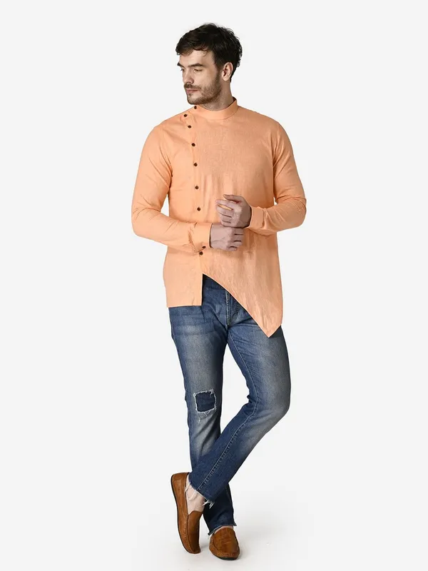 Tabard_Men_Solid_Asymmetric_Kurta_(Orange)