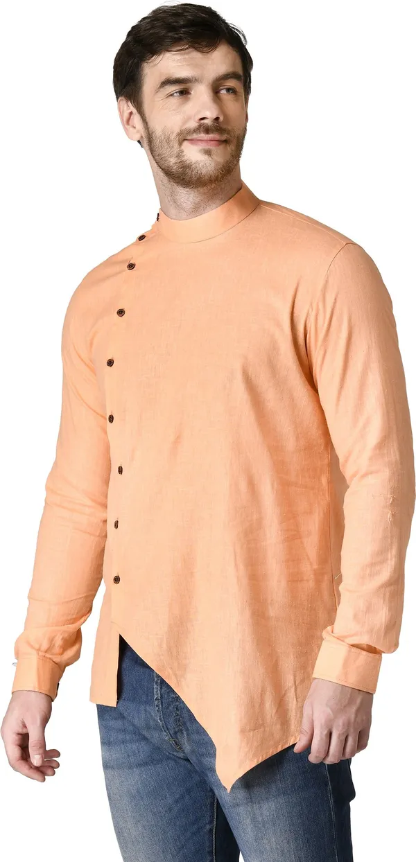 Tabard_Men_Solid_Asymmetric_Kurta_(Orange)