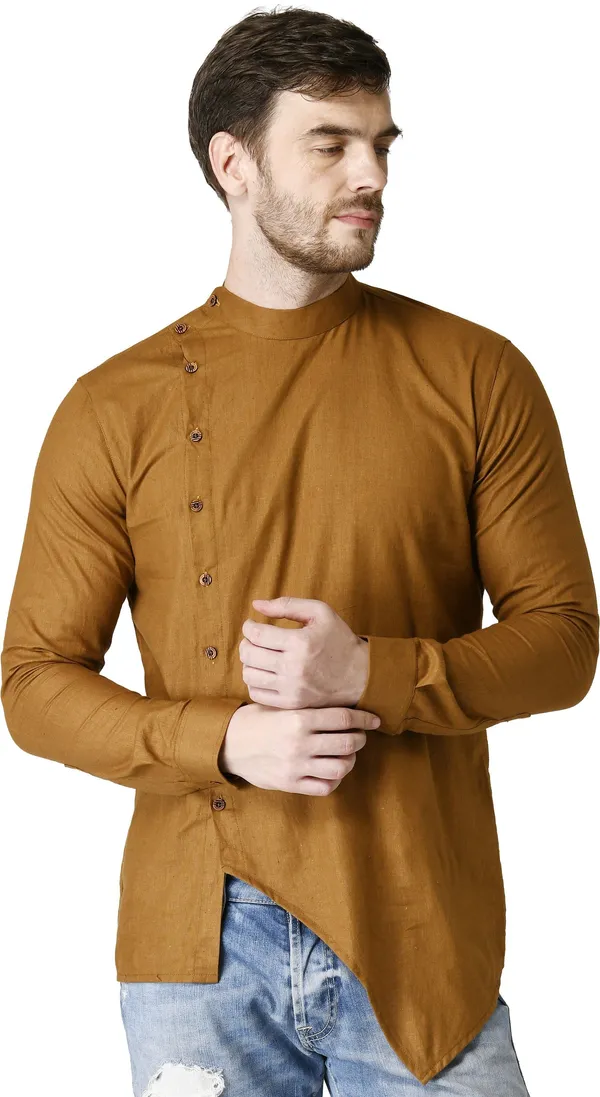 Tabard_Men_Solid_Asymmetric_Kurta_(Brown)