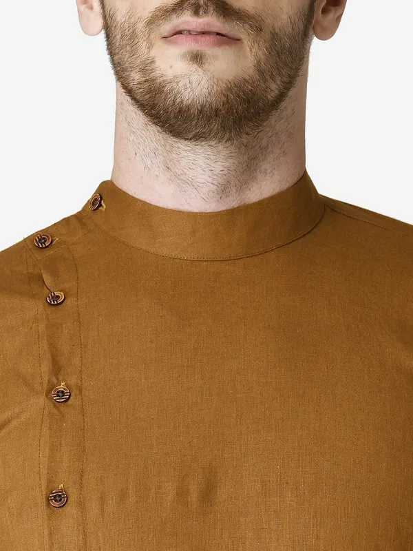 Tabard_Men_Solid_Asymmetric_Kurta_(Brown)