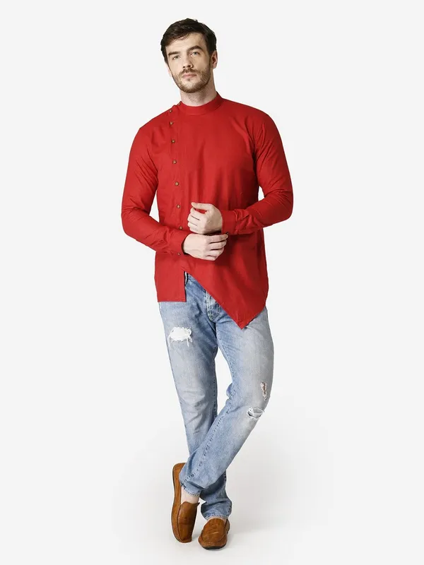 Tabard_Men_Solid_Straight_Kurta_(Red)