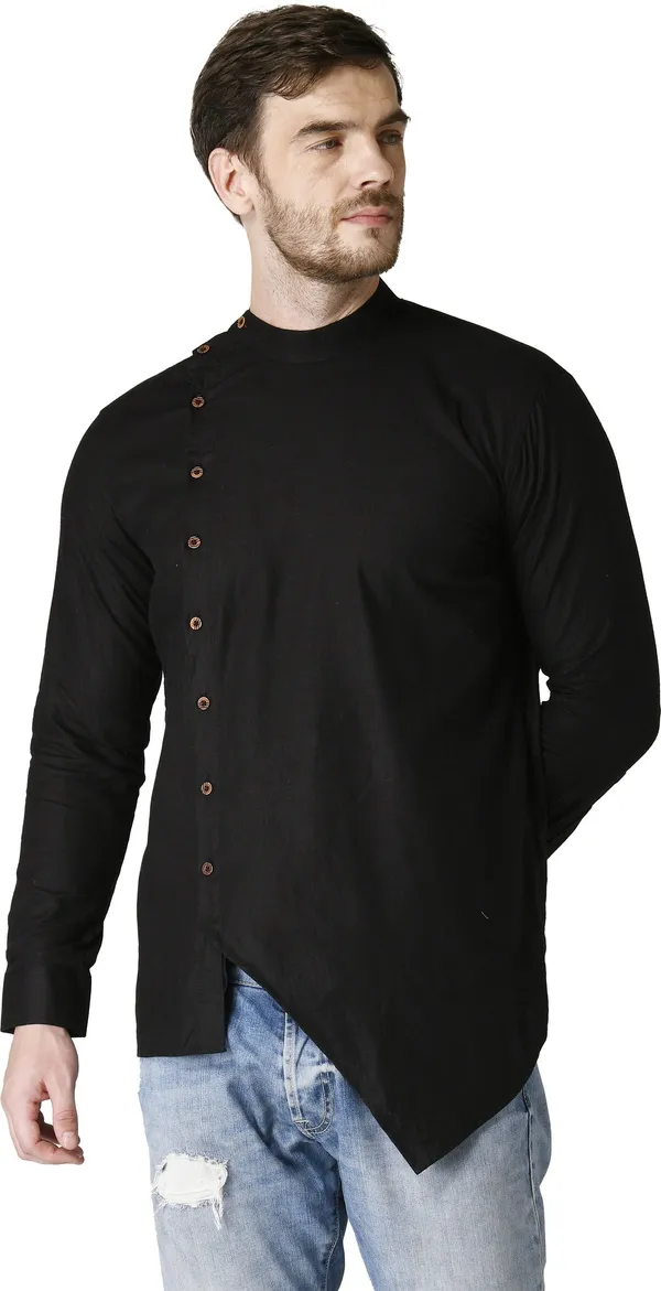 Tabard_Men_Solid_Straight_Kurta_(Black)