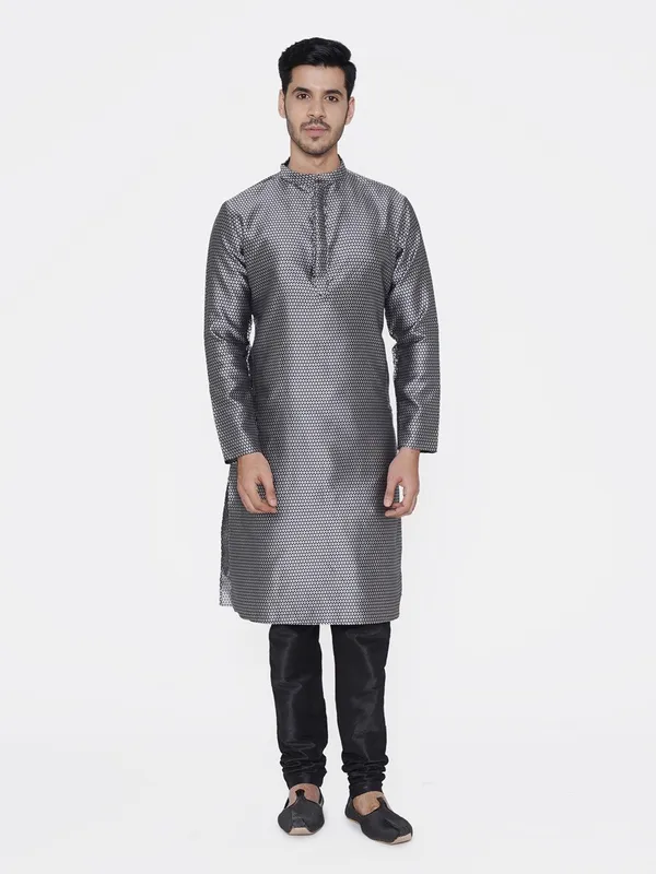 Tabard_Men_Printed_Straight_Kurta_(Silver)