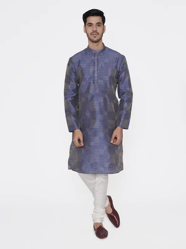 Tabard_Men_Checkered_Straight_Kurta_(Blue)