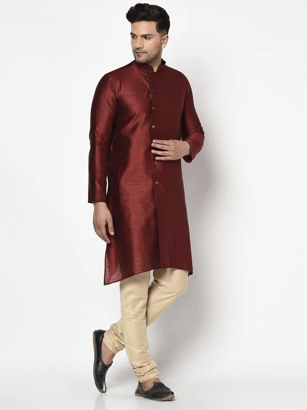 Tabard_Men_Striped_Straight_Kurta_(Maroon)