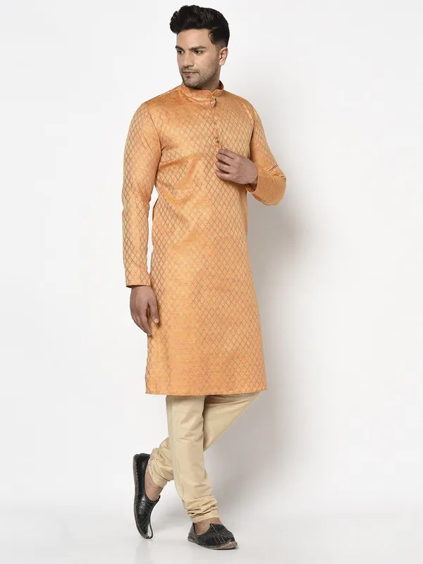 Tabard_Men_Self_Design_Straight_Kurta_(Orange)
