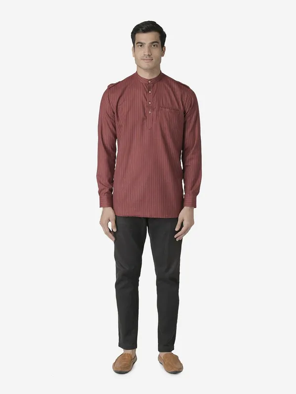 Tabard_Men_Striped_Straight_Kurta_(Red)