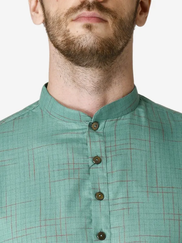 Tabard_Men_Checkered_Straight_Kurta_(Green)