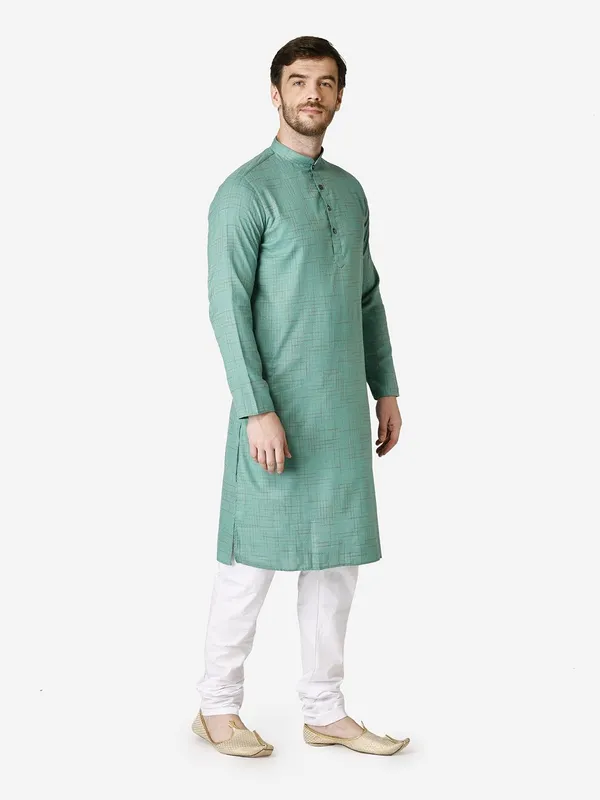 Tabard_Men_Checkered_Straight_Kurta_(Green)
