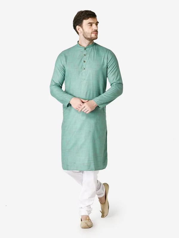 Tabard_Men_Checkered_Straight_Kurta_(Green)