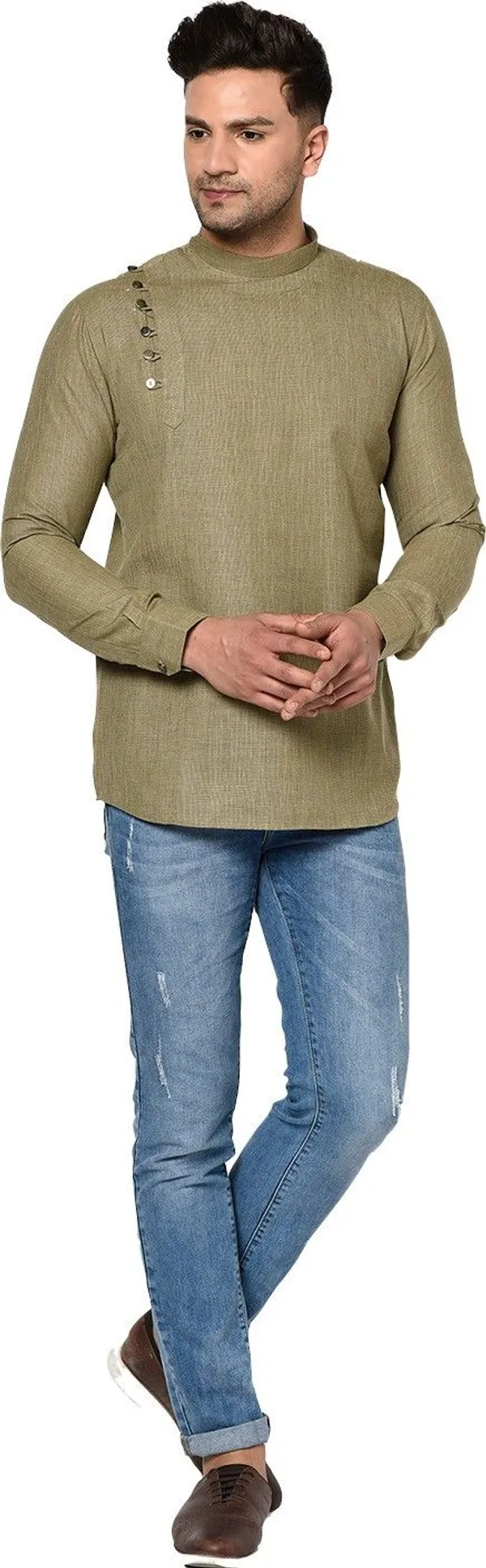 Tabard_Men_Solid_Straight_Kurta_(Brown)
