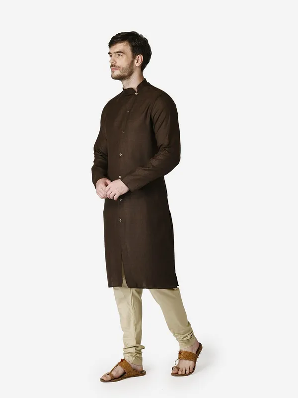 Tabard_Men_Solid_Straight_Kurta_(Brown)