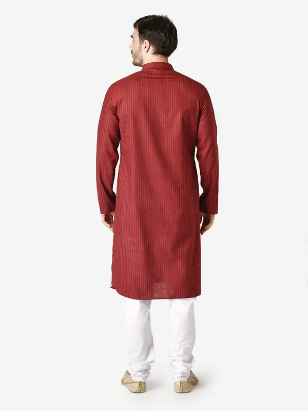 Tabard_Men_Striped_Straight_Kurta_(Red)