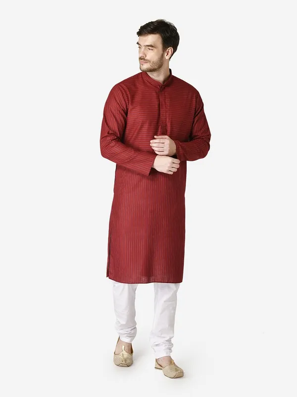 Tabard_Men_Striped_Straight_Kurta_(Red)