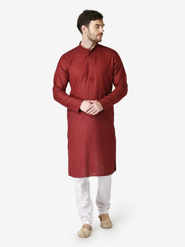 Tabard_Men_Striped_Straight_Kurta_(Red)