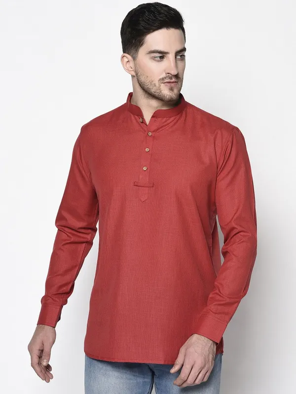 Tabard_Men_Solid_Straight_Kurta_(Red)