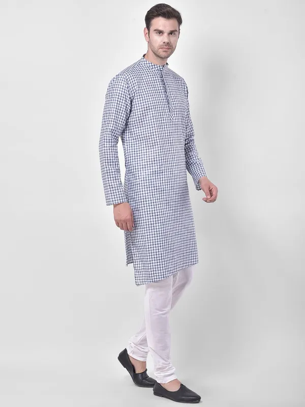 Tabard_Men_Checkered_Straight_Kurta_(Blue)