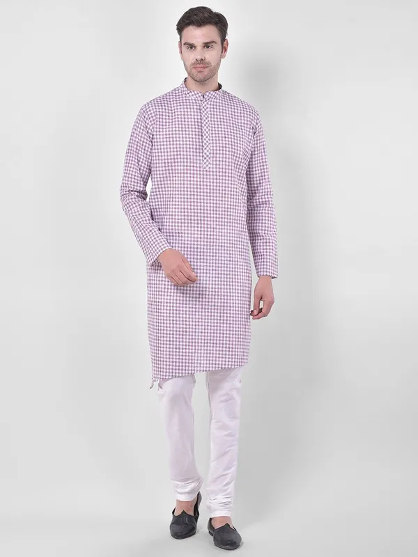 Tabard_Men_Checkered_Straight_Kurta_(Purple)