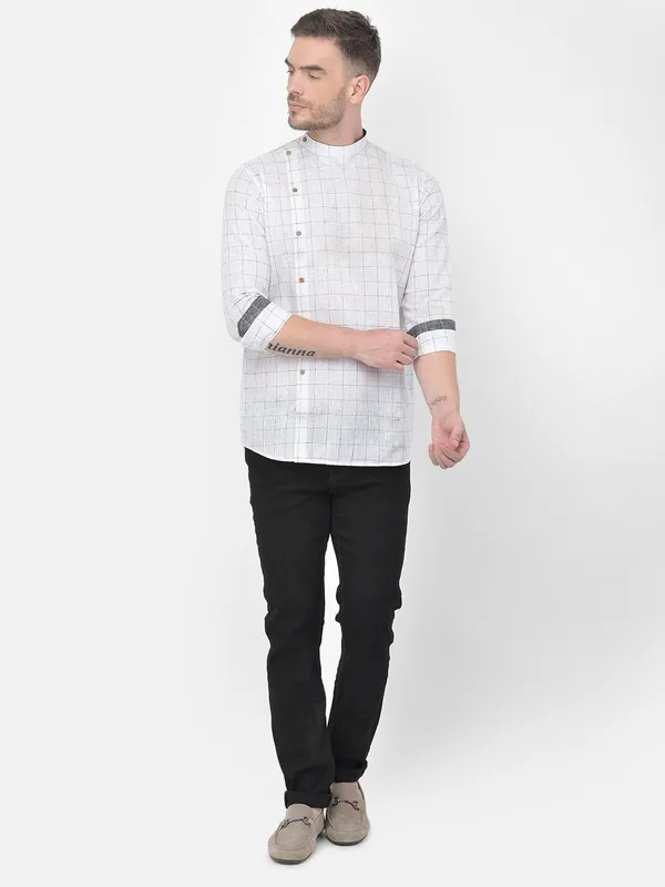 Tabard_Men_Checkered_Straight_Kurta_(White)