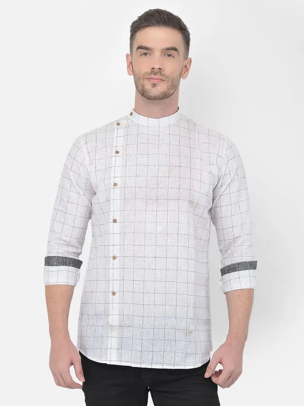 Tabard_Men_Checkered_Straight_Kurta_(White)