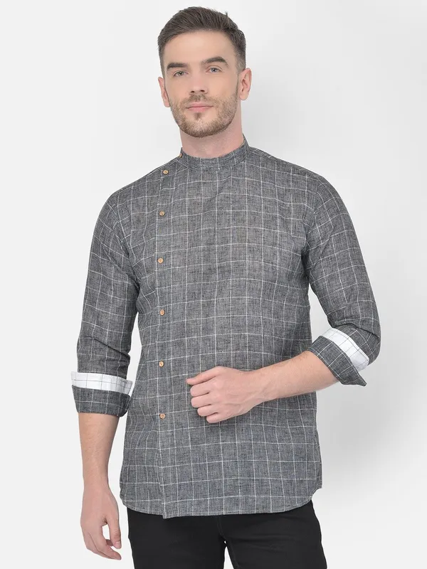 Tabard_Men_Checkered_Straight_Kurta_(Grey)
