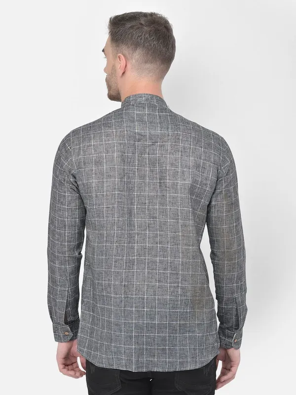 Tabard_Men_Checkered_Straight_Kurta_(Grey)