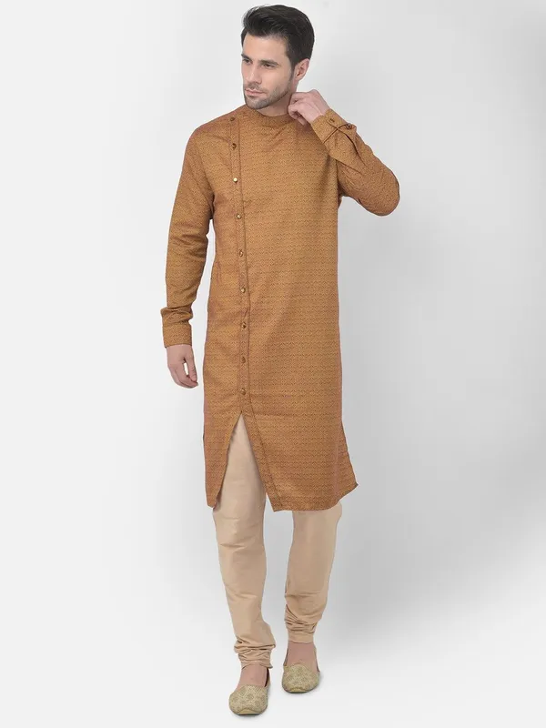 Tabard_Men_Printed_Asymmetric_Kurta_(Orange)