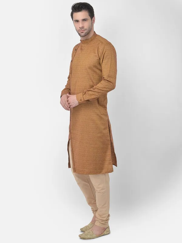 Tabard_Men_Printed_Asymmetric_Kurta_(Orange)
