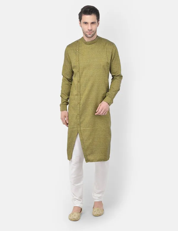 Tabard_Men_Printed_Asymmetric_Kurta_(Green)