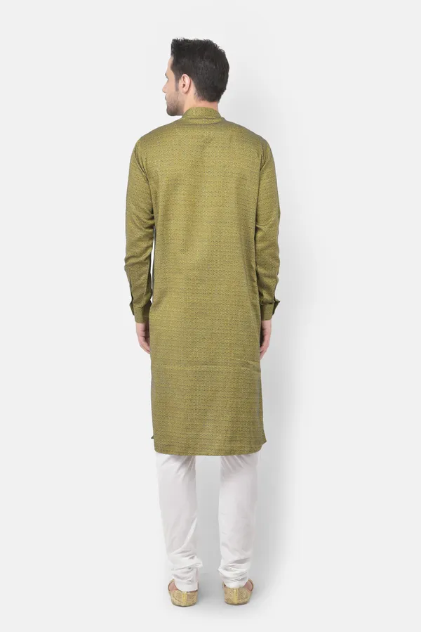 Tabard_Men_Printed_Asymmetric_Kurta_(Green)