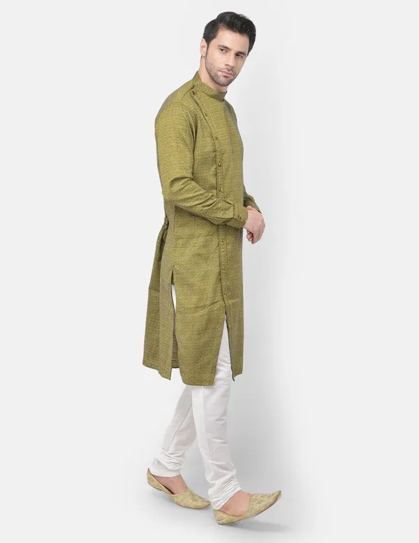 Tabard_Men_Printed_Asymmetric_Kurta_(Green)
