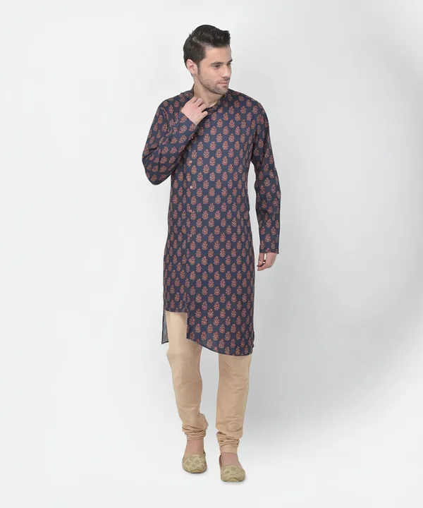 Tabard_Men_Printed_Asymmetric_Kurta_(Blue)