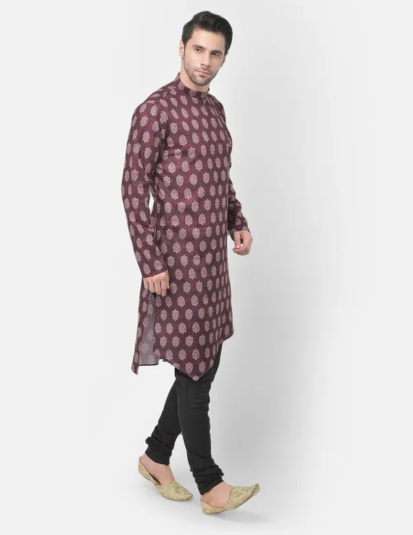 Tabard_Men_Printed_Asymmetric_Kurta_(Maroon)