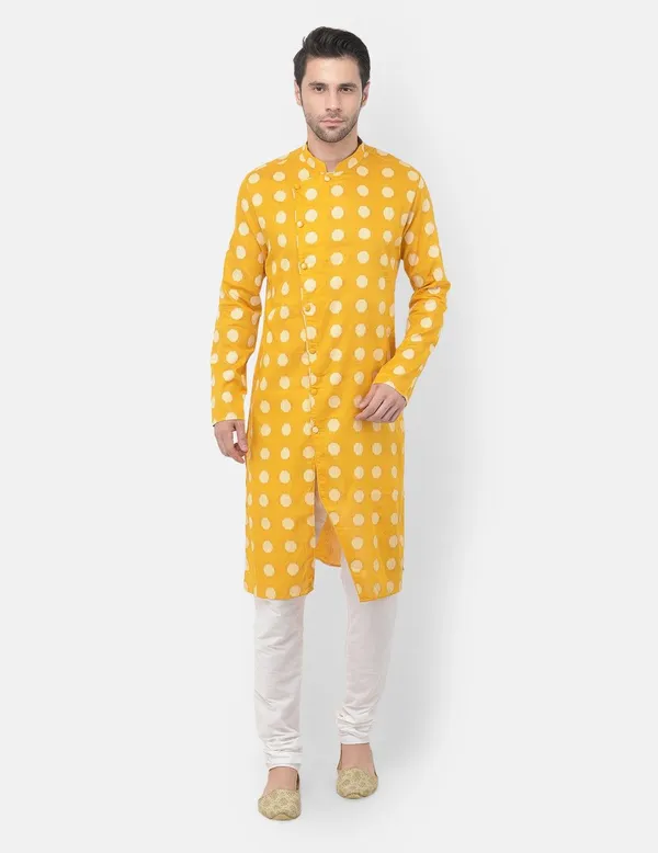 Tabard_Men_Printed_Frontslit_Kurta_(Yellow)