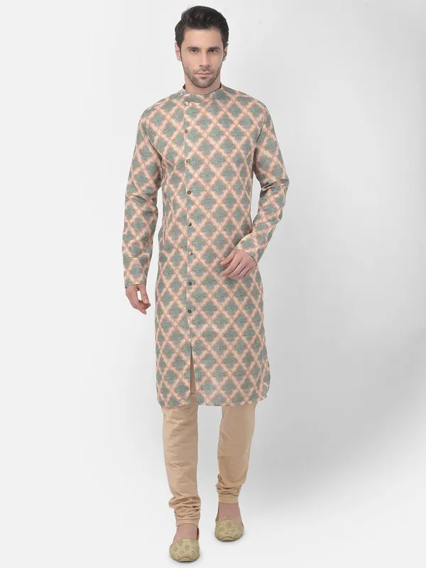 Tabard_Men_Printed_Frontslit_Kurta_(Green)