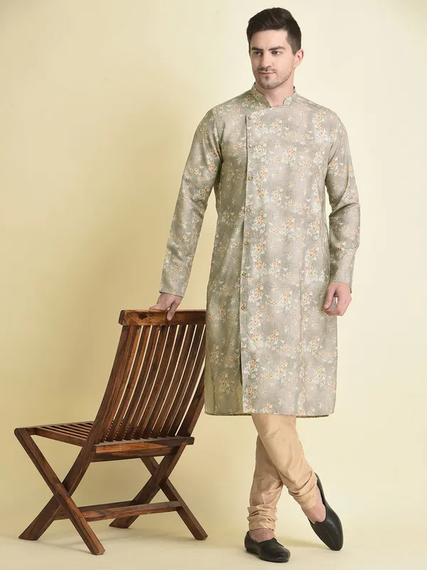 Tabard_Men_Printed_Asymmetric_Kurta_(Grey)