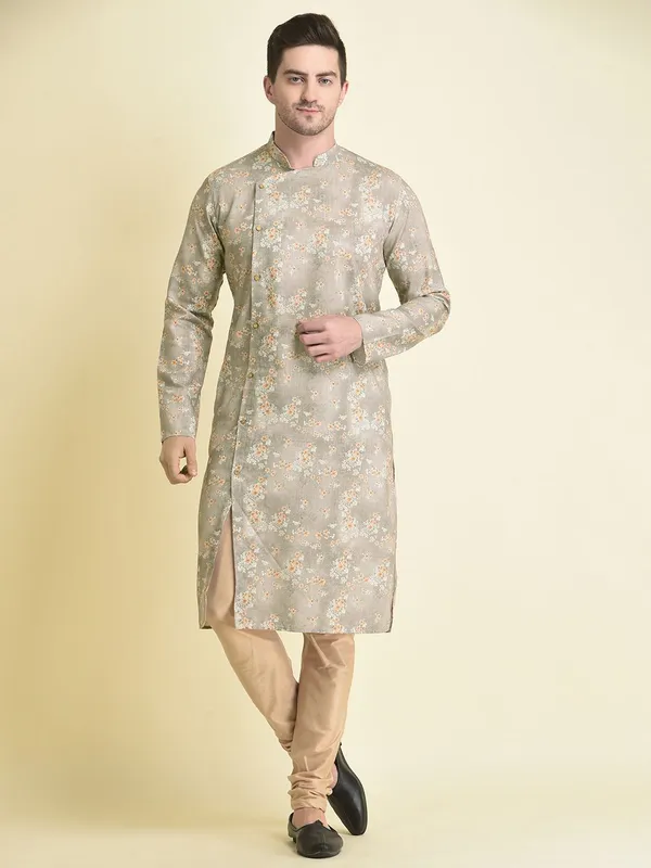Tabard_Men_Printed_Asymmetric_Kurta_(Grey)