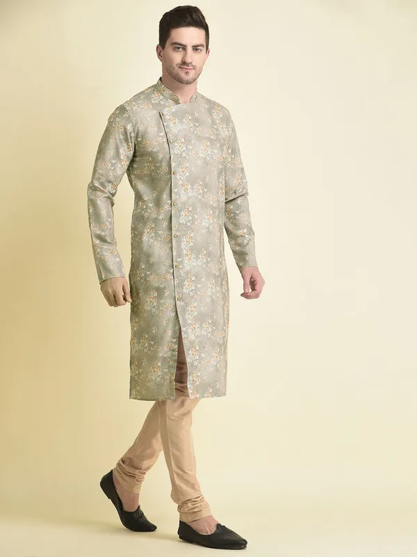 Tabard_Men_Printed_Asymmetric_Kurta_(Grey)