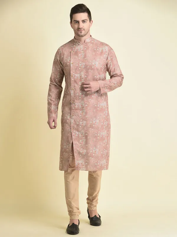 Tabard_Men_Printed_Asymmetric_Kurta_(Pink)