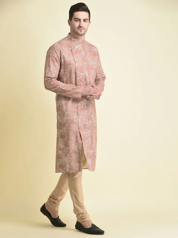 Tabard_Men_Printed_Asymmetric_Kurta_(Pink)