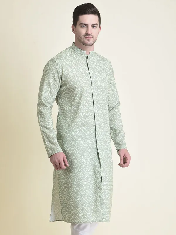 Tabard_Men_Printed_Frontslit_Kurta_(Green)