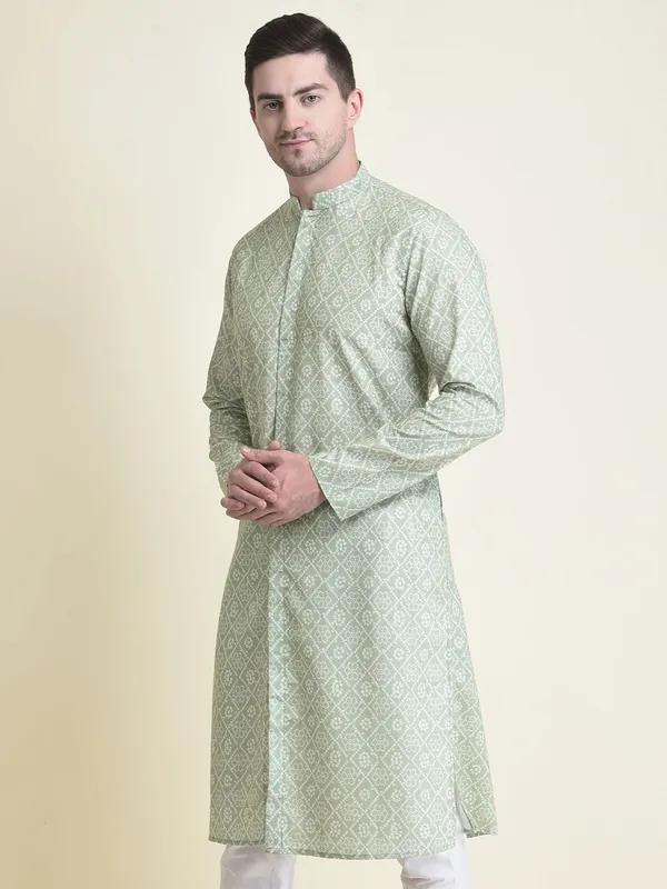 Tabard_Men_Printed_Frontslit_Kurta_(Green)