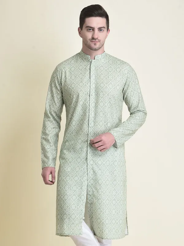 Tabard_Men_Printed_Frontslit_Kurta_(Green)