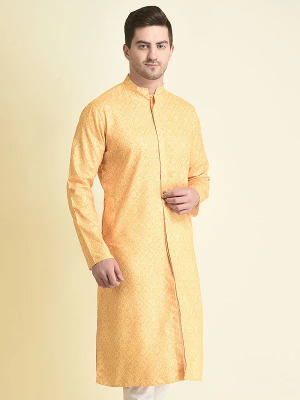 Tabard_Men_Printed_Frontslit_Kurta_(Yellow)